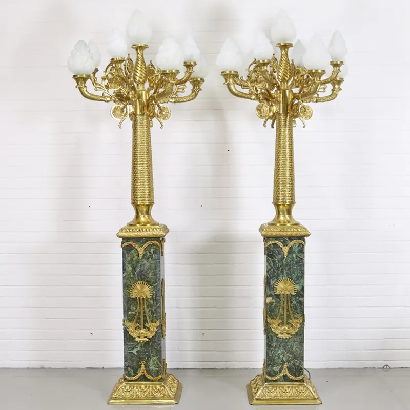 Neue Ware Casa Padrino baroque stand chandelier with marble pillars set mod1 black-green / gold - Noble & Sumptuous