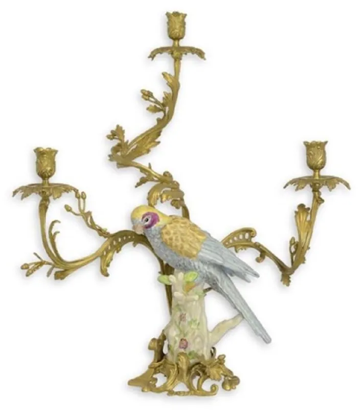 Casa Padrino candelabro barroco de latón / loro de porcelana en estilo italiano H62 cm - candelabro de estilo antiguo pájaro Schneller Versand