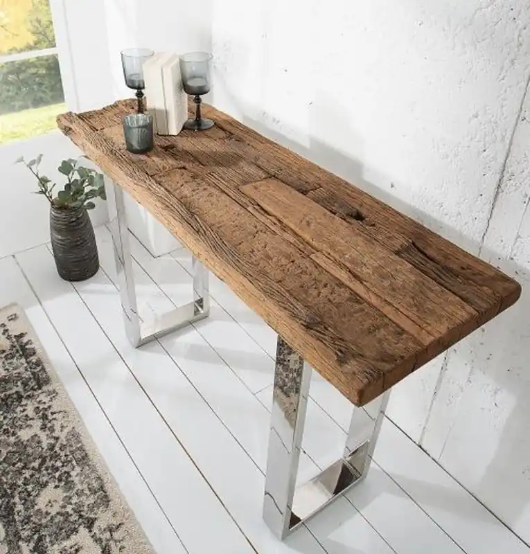 Neu Casa Padrino Art Deco Consola de lujo de acero inoxidable 160 x 75 x H. 45 cm - Mesa de consola - Consola de secretaria - Mesa de teléfono - Muebles de hotel