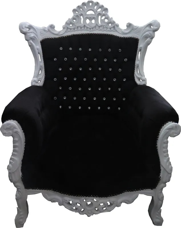 Sillón de la Casa Padrino barroco Al Capone Negro blanco con diamantes de imitación de Bling Bling Preiswert