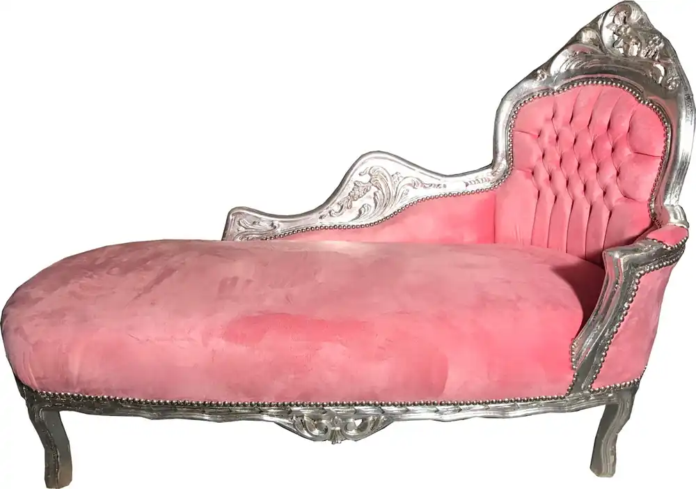 Garantierte Lieferung Casa Padrino Chaise Longue Barroca Rosa / Plateado - Muebles Lounger Recamiere Living Room