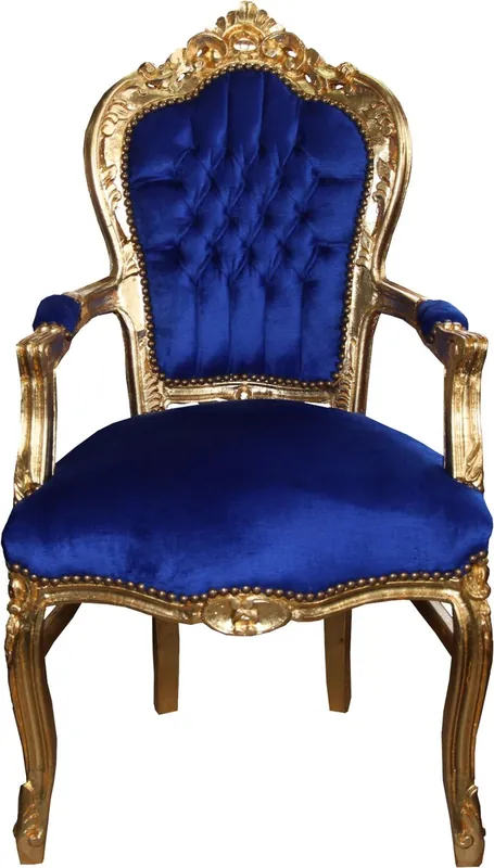 Silla de Comedor Barroca Casa Padrino Azul / Dorado con Reposabrazos - Silla - Silla Barroca - Muebles Begrenztes Angebot