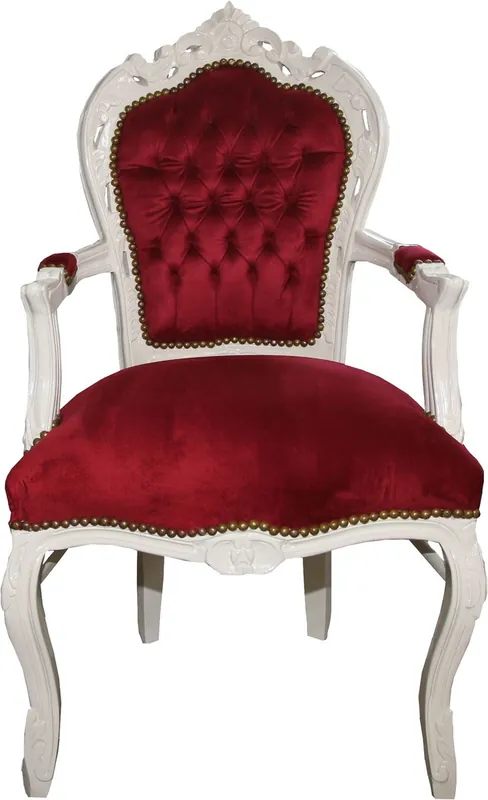 Silla de Comedor Barroca Casa Padrino Burdeos / crema con Reposabrazos - Silla - Silla Barroca - Muebles Super-Preis