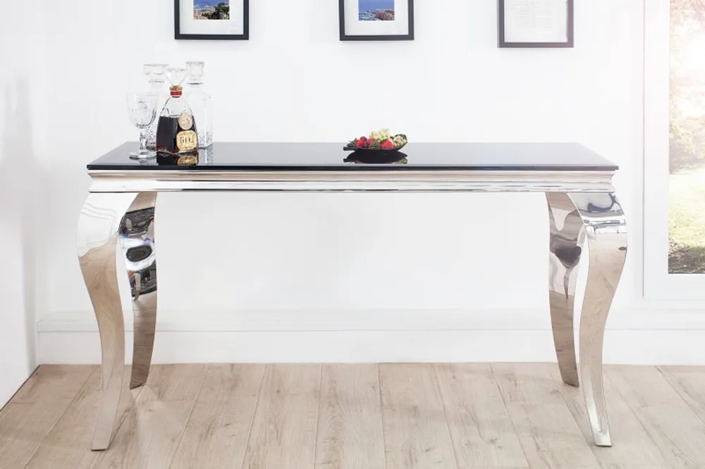 Saisonangebot Consola de diseño de Casa Padrino B144cm x H 75cm x D 54cm Negro / Plata - Mesa consola de lujo