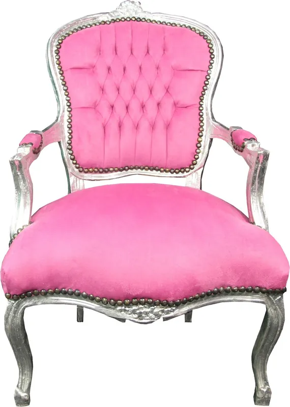 Günstig Silla de salón barroca Casa Padrino rosa / plata - Muebles de estilo antiguo barroco