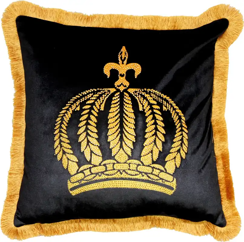 Harald Glööckler lujosos cojin decorativos Pompöös por Casa Padrino Negro corona / oro con diamantes de imitación Direkt Vom Hersteller
