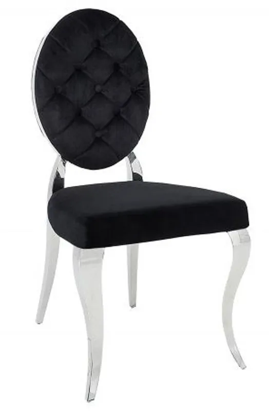 Direktkauf Silla de comedor de diseño Casa Padrino negra / plateada sin reposabrazos - silla de diseño