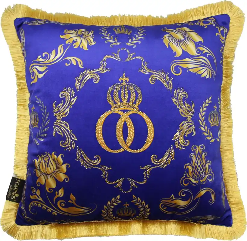 Harald Glööckler Luxury Pillow Pompöös by Casa Padrino Blue / Gold Crown Deluxe with Rhinestones - Glööckler Baroque Pillow Super-Preis