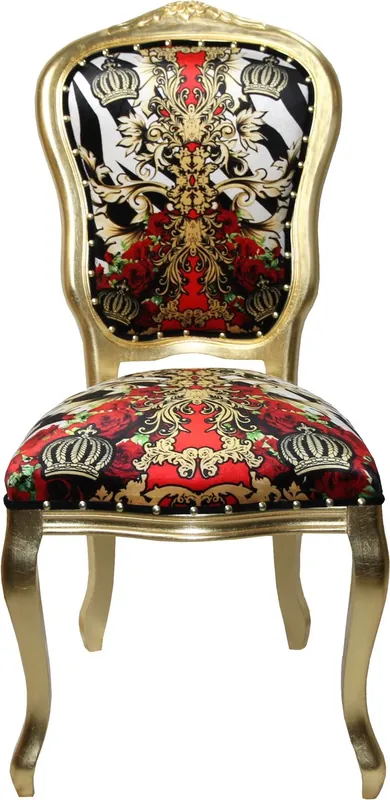 Pompöös by Casa Padrino Luxury - Silla de comedor barroco Black / White / Red / Gold Crown - Pompööser Baroque Chair, diseñada por Harald Glööckler Letzte Chance