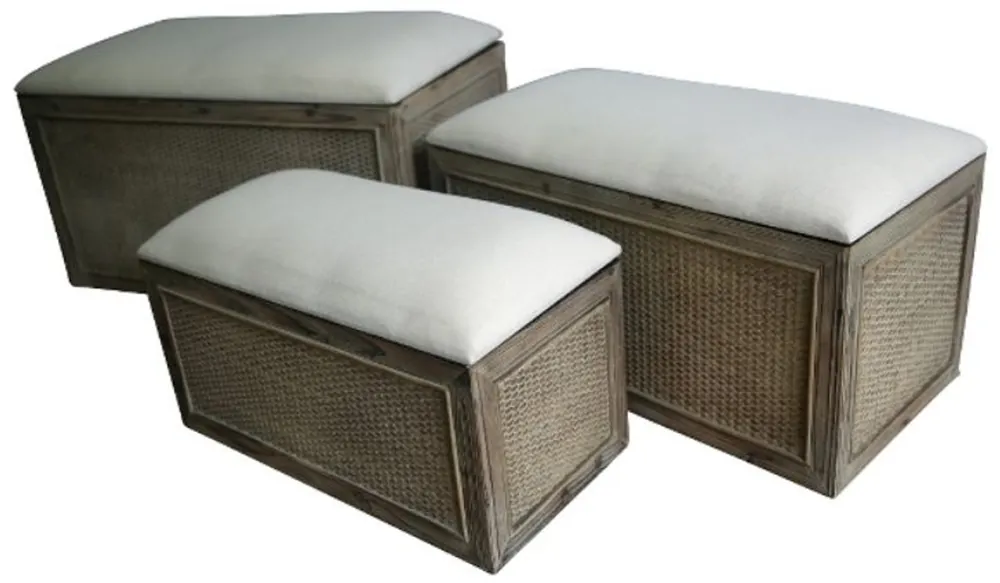 Casa Padrino Country Style Bench Set of 3 Brown / Beige - Handmade Benches with Storage Space and Padded Seats Saisonangebot
