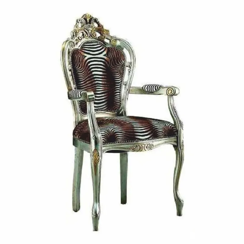 Geprüft Casa Padrino Silla de Comedor Barroco de Lujo con Reposabrazos Marrón / Negro / Plata / Oro