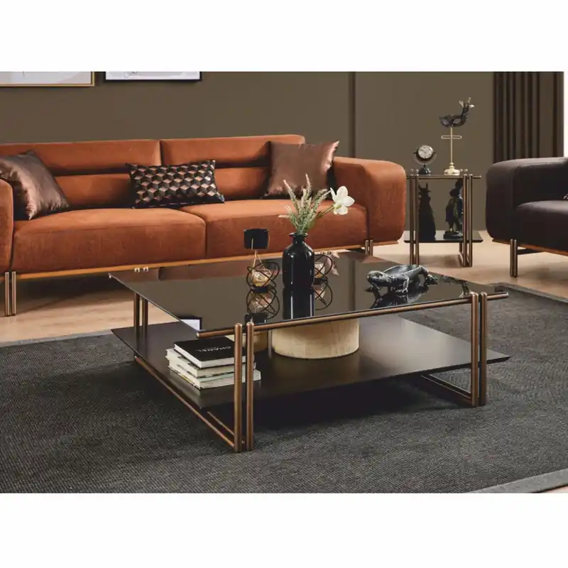 Casa Padrino mesa de centro de lujo con tapa de vidrio marrón oscuro / bronce / negro 100 cm Angebot