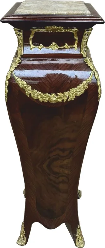 Saisonangebot Casa Padrino columna barroco de madera maciza con tapa de mármol marrón oscuro / oro / crema A. 122 cm