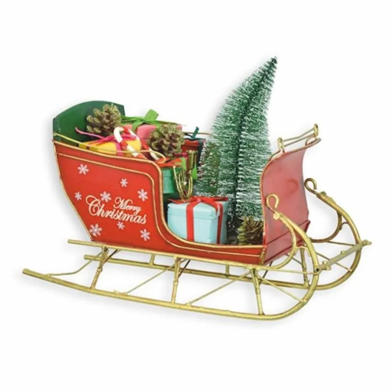 Top-Preis Casa Padrino trineo navideño decorativo de chapa rojo / verde / oro 30 cm - Decoración navideña