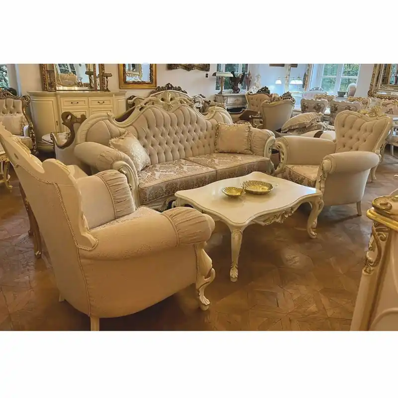 Markenware Casa Padrino conjunto de sala de estar barroco de lujo blanco / oro - Muebles de estilo barroco