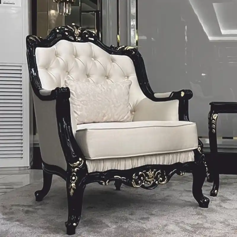 Aktuell Casa Padrino sillón barroco de lujo crema / negro / oro A. 105 cm - Muebles Barrocos