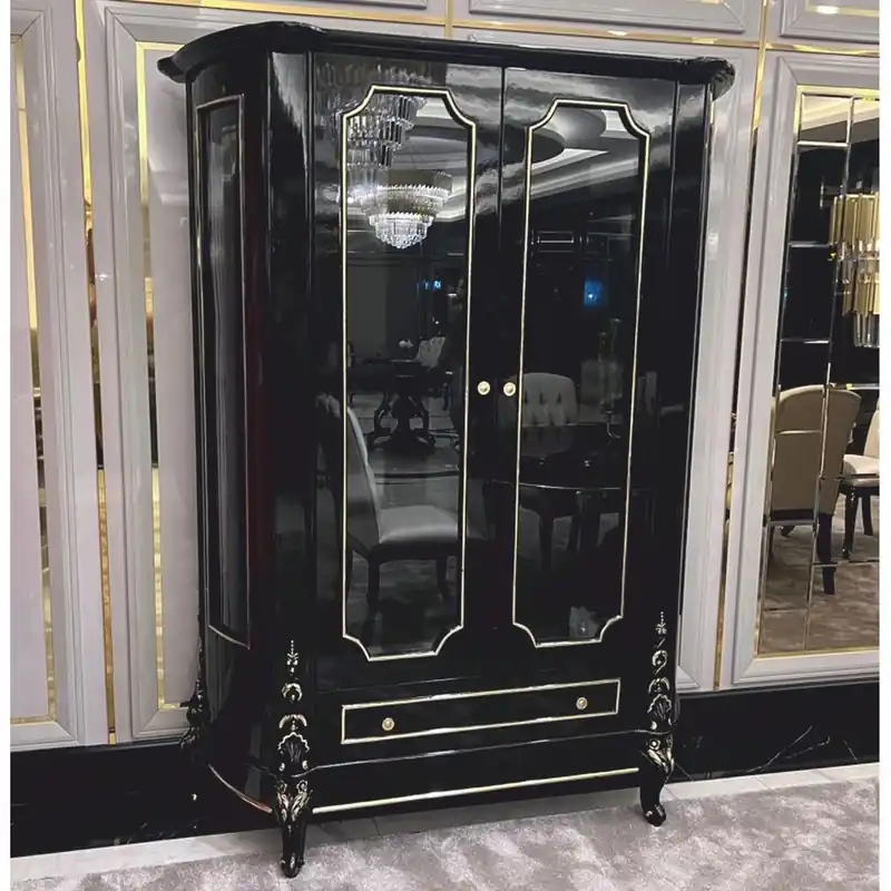Schnäppchen Casa Padrino vitrina barroco de lujo con 2 puertas de vidrio y cajón negro / oro - Muebles de estilo barroco