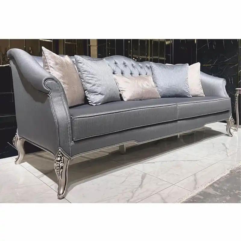 Must-Have Casa Padrino sofá barroco de lujo azul claro / plata 225 cm - Muebles de salón de estilo barroco