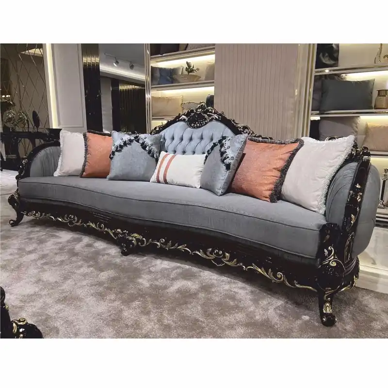 Casa Padrino sofá de salón barroco de lujo azul claro / marrón oscuro / oro 295 cm - Muebles barrocos Expressversand