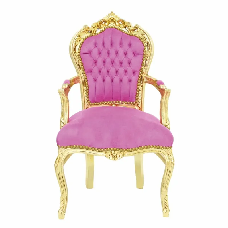 Casa Padrino Silla de Comedor Barroco de Terciopelo con Reposabrazos Rosa / Oro - Muebles Barrocos Super-Preis