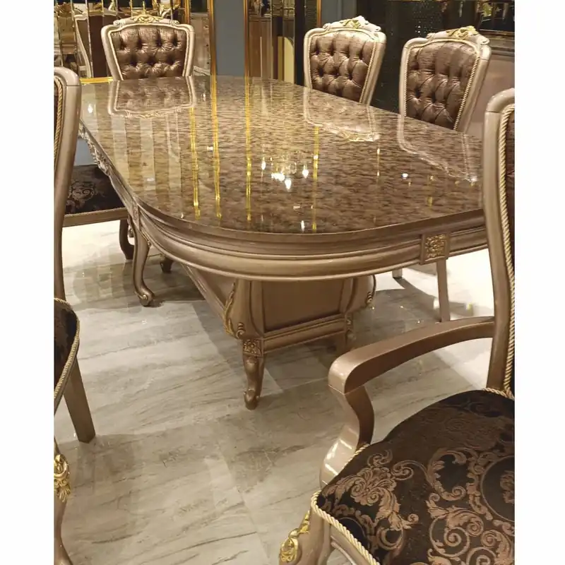 Casa Padrino mesa de comedor barroco de lujo gris / negro / oro 230 cm - Muebles de comedor barrocos Must-Have