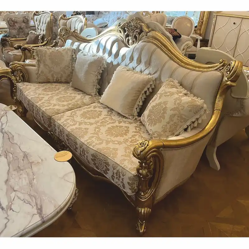 Casa Padrino sofá de salón barroco de lujo crema / oro 220 cm - Muebles barrocos Preisknaller
