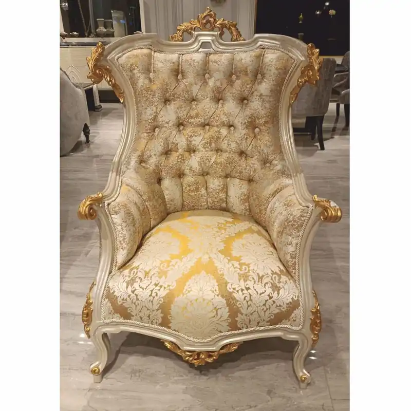 Solange Der Vorrat Reicht Casa Padrino sillón de salón barroco de lujo oro / blanco / gris / oro A. 119 cm - Muebles Barrocos