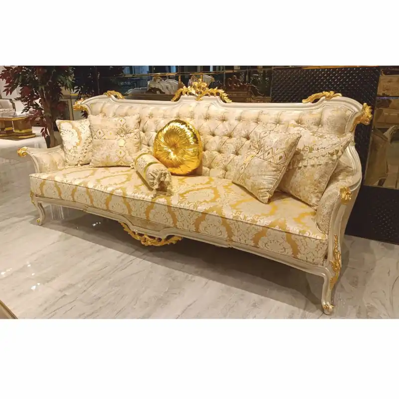 Casa Padrino sofá de salón barroco de lujo oro / blanco / gris / oro A. 239 cm - Muebles barrocos Top-Preis