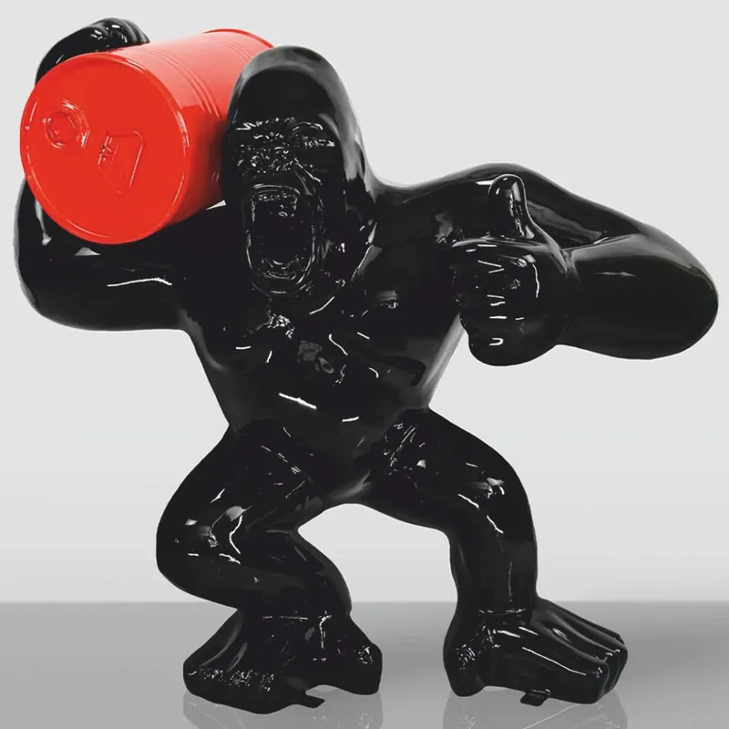 Rabatt Casa Padrino escultura decorativa gorila con barril negro / rojo A. 110 cm - Figura decorativa grande