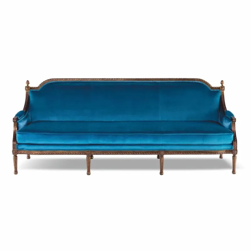 Direktkauf Casa Padrino sofá de terciopelo barroco de lujo azul / marrón 233 cm - Muebles de salón de estilo barroco