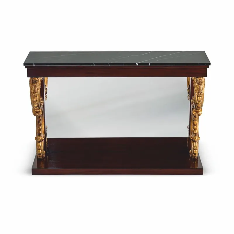 Casa Padrino consola barroco de lujo con espejo y tapa de mármol marrón oscuro / oro antiguo / negro 130 cm Echt