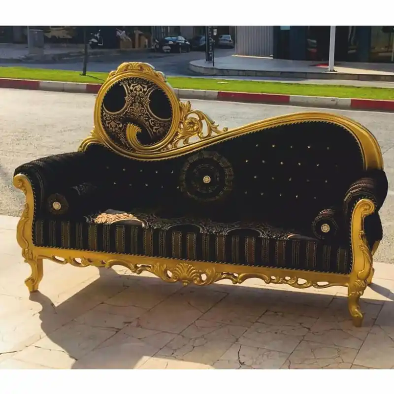 Geprüft Casa Padrino sofá de salón barroco de lujo con pedrería negro / oro 220 cm - Muebles barrocos
