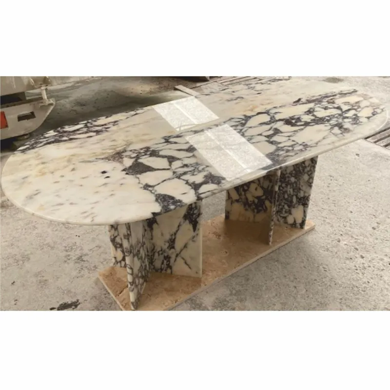Casa Padrino mesa de comedor de mármol de lujo crema blanco / púrpura 200 x 90 x A. 76 cm - Muebles de comedor Echt