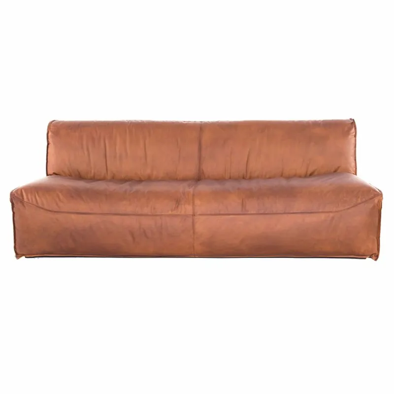 Casa Padrino sofá de cuero de lujo marrón claro 190 cm - Sofá modular de salón de cuero genuino Geprüft