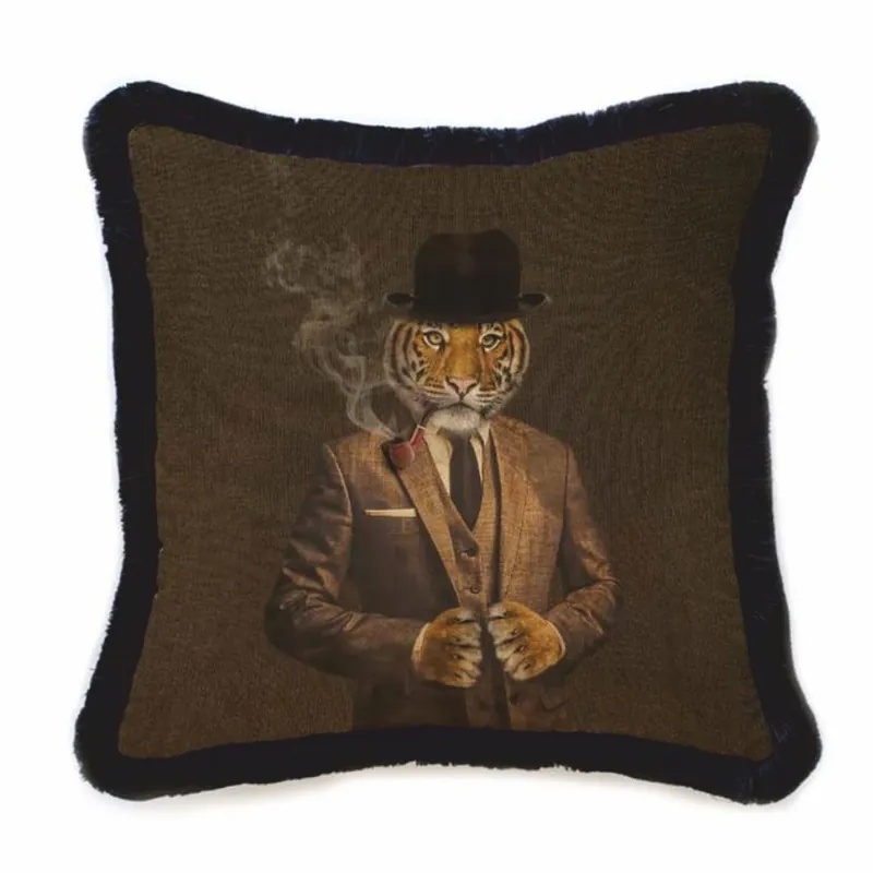 Preis Gesenkt Casa Padrino cojín decorativo de lujo de terciopelo caballero tigre marrón / negro 45 x 45 cm