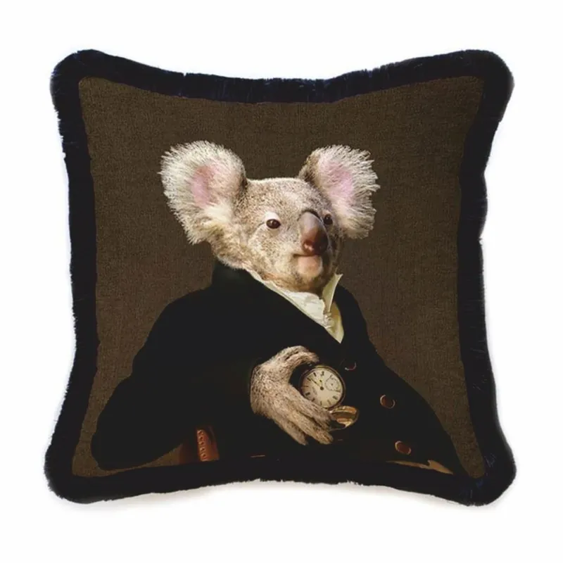 Casa Padrino cojín decorativo de lujo de terciopelo señor oso koala marrón / negro 45 x 45 cm Sichere Zahlung