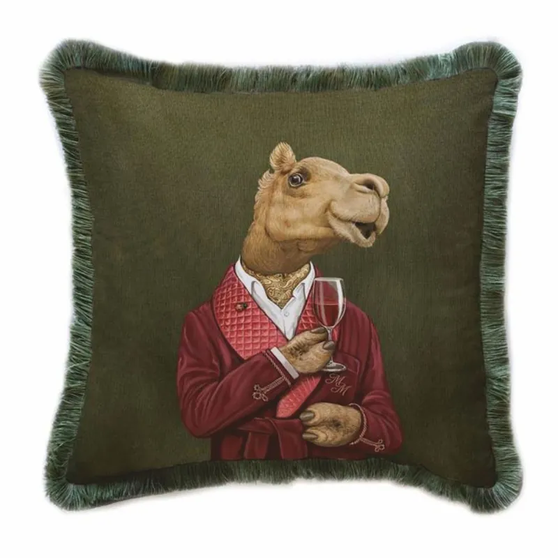 Casa Padrino cojín decorativo de lujo de terciopelo caballero camello verde 45 x 45 cm Must-Have