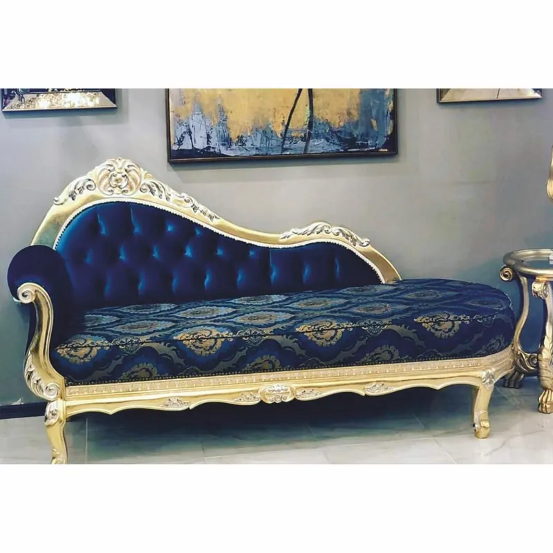 Schnäppchen Casa Padrino chaise longue barroco de lujo azul oscuro / oro 220 cm - Muebles de estilo barroco