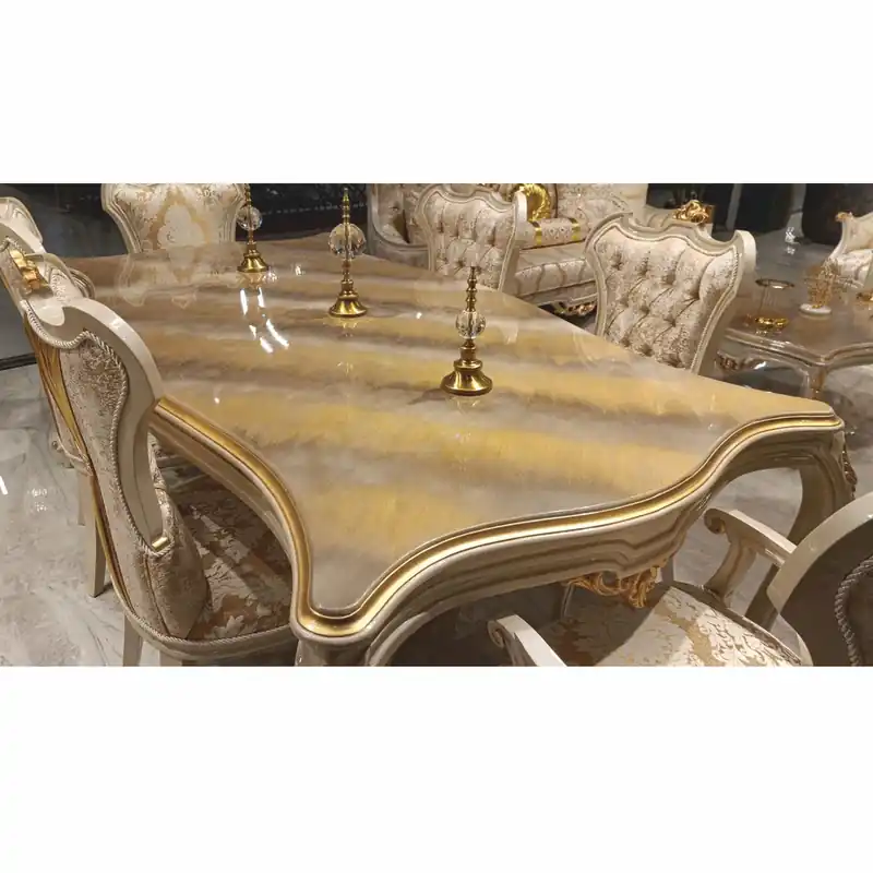 Casa Padrino mesa de comedor barroco de lujo gris / oro 226 cm - Muebles de comedor barrocos Abverkauf