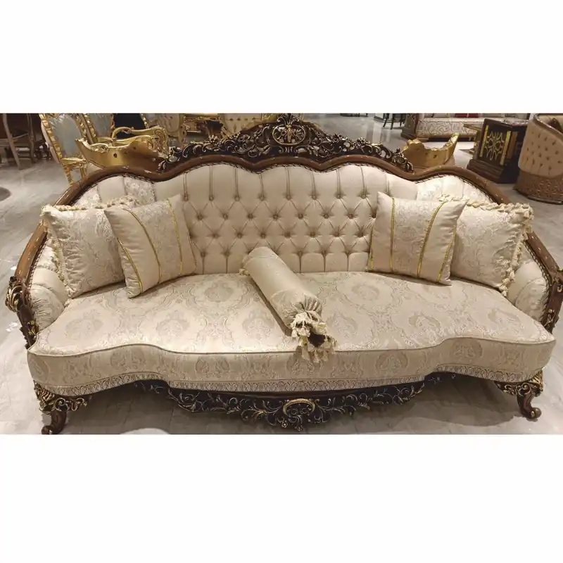 Geprüft Casa Padrino sofá de salón barroco de lujo beige / marrón / oro A. 234 cm - Muebles de salón barrocos