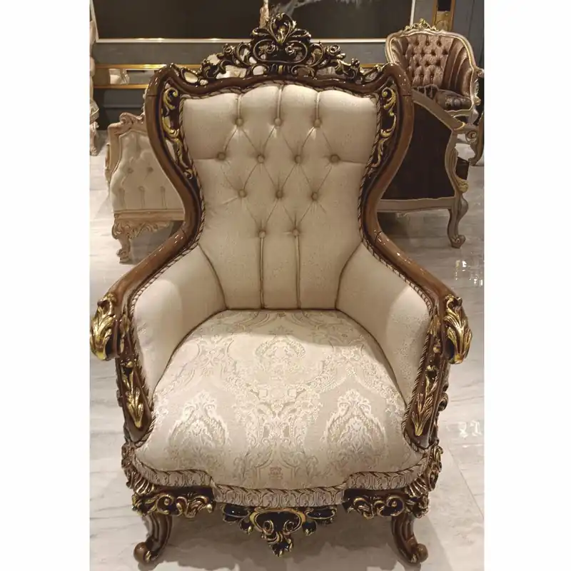 Casa Padrino sillón de salón barroco de lujo beige / marrón / oro A. 120 cm - Muebles Barrocos Günstig
