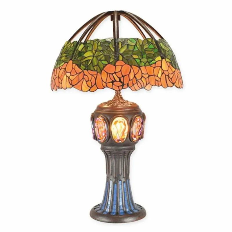 Finale Aktion Casa Padrino lámpara de mesa Tiffany de lujo verde / naranja A. 79,5 cm - Lámparas Tiffany
