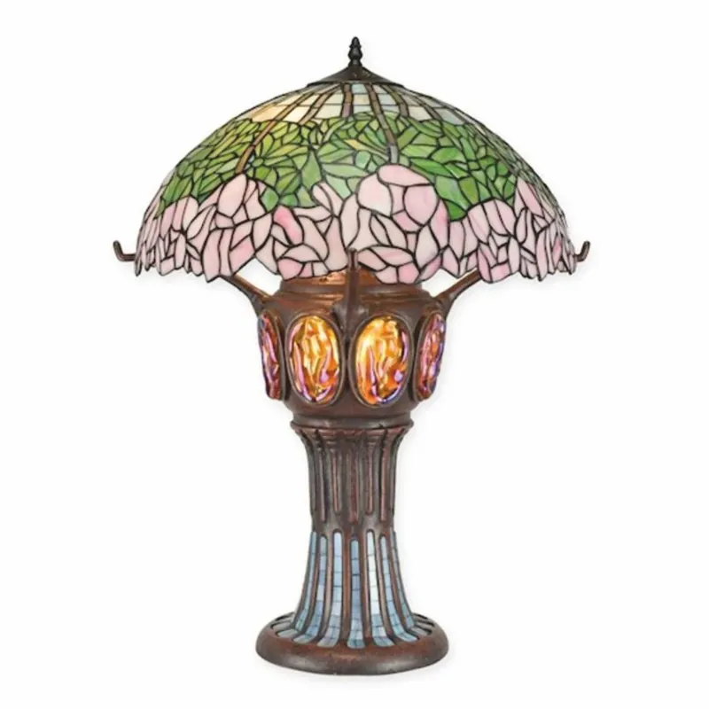 Top-Preis Casa Padrino lámpara de mesa Tiffany de lujo verde / rosa / naranja A. 70,5 cm - Lámparas Tiffany