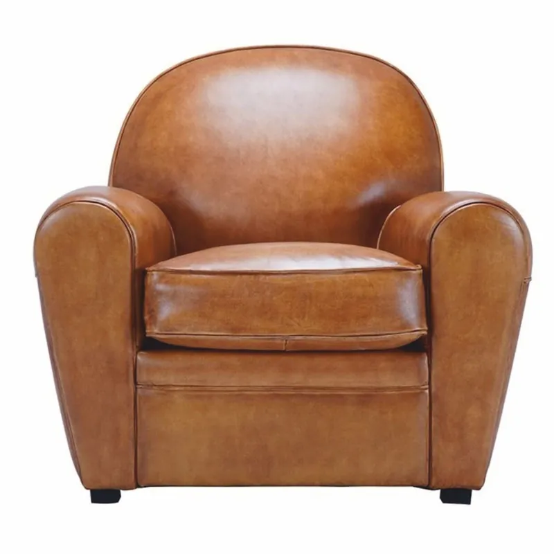 Casa Padrino sillón de lujo de cuero genuino marrón claro / negro - Muebles de cuero genuino Echt