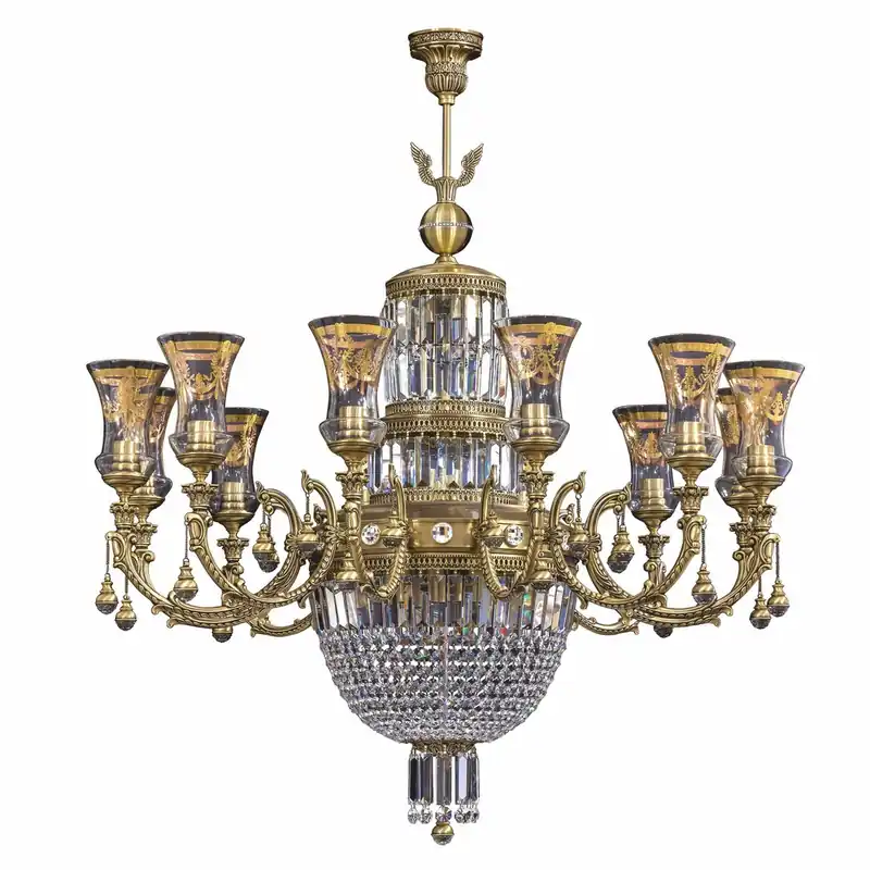 Casa Padrino araña de luces de cristal barroco de lujo latón con pátina Ø 107 x A. 120 cm Preisreduziert