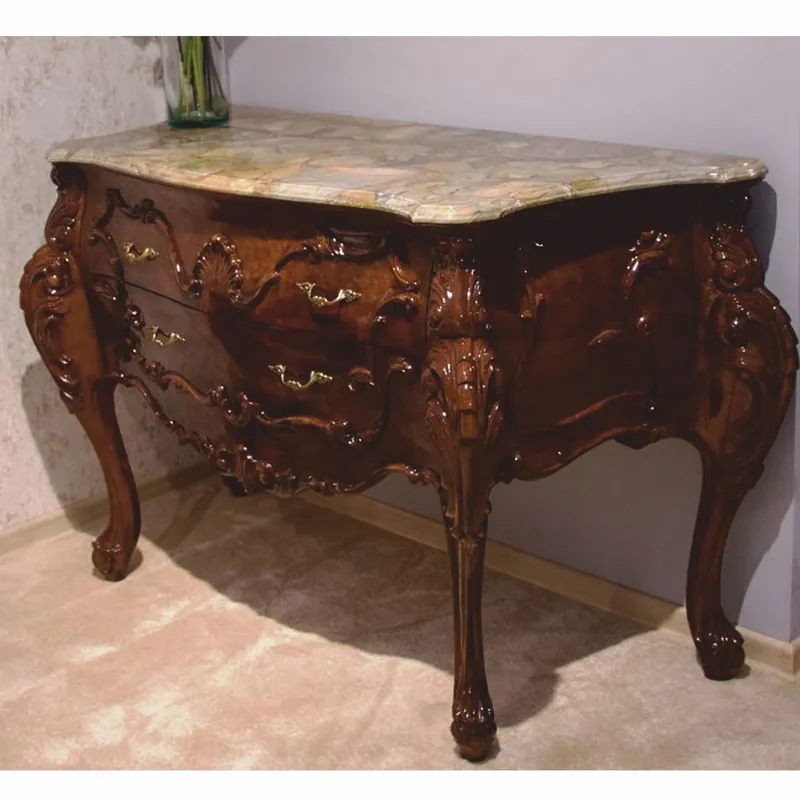 Preiswert Casa Padrino cómoda barroco de lujo con tapa de mármol marrón oscuro / gris 156 cm - Muebles barrocos