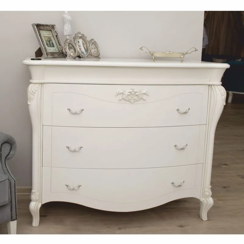 Casa Padrino cómoda barroco de lujo con 3 cajones blanco / plata 124,5 cm - Muebles barrocos Meistverkauft