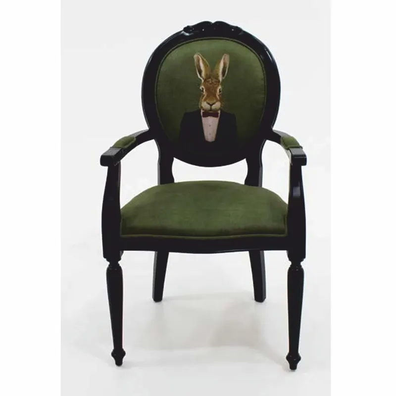Casa Padrino silla de comedor de terciopelo barroco de lujo con reposabrazos caballero liebre verde / negro Nur Heute