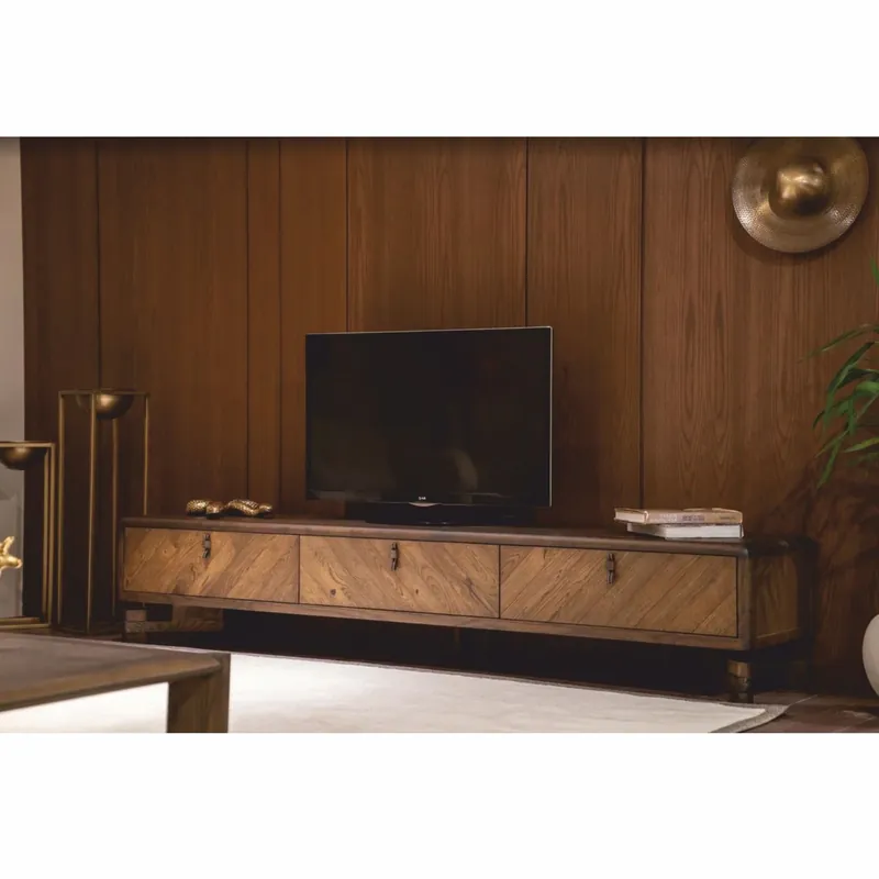 Neue Kollektion Casa Padrino gabinete de TV de lujo con 3 cajones marrón 240 cm - Muebles de salón y hotel