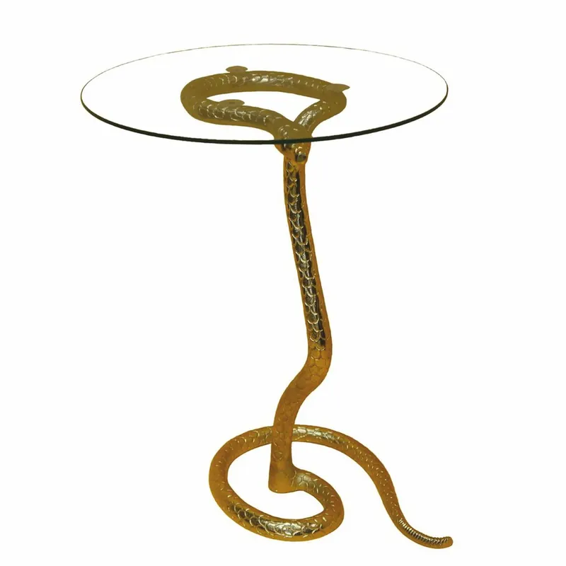 Casa Padrino mesa auxiliar de lujo de resina sintética con tapa de vidrio serpiente oro Ø 46 x A. 59 cm Sale